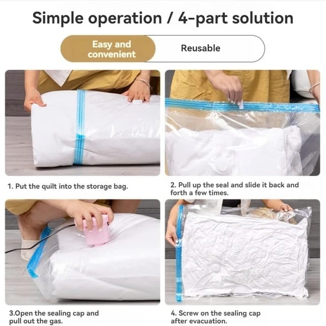 Vacuum Storage Bags With Pump ( Pack Of 5)
